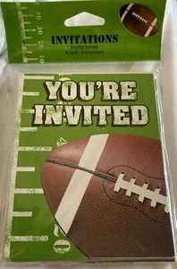 FOOTBALL Party Invitations Pkg of 8 Cards + Envelopes  ~~More Supplies Listed~~ - Picture 1 of 2