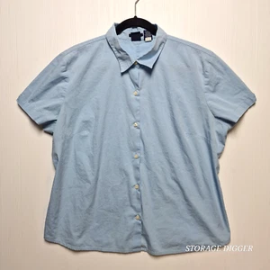Gap Shirt Women's XL Blue Cotton Stretch Casual Short Sleeve Pleated Button-Up - Picture 1 of 15