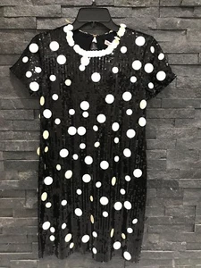 Nuevo con etiquetas Vestido Juicy Couture Negro Marfil Lentejuelas Hasta la Rodilla Talla S  - Imagen 1 de 6