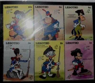 VINTAGE, LESOTHO Mint Set (6) "DISNEY Soldiers: 1789 - 1989," (1s - 10s), MNH - Image 1 of 4