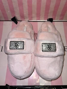 Victorias Secret Bling Slippers Faux Fur Small Super Soft Pink - Picture 1 of 2