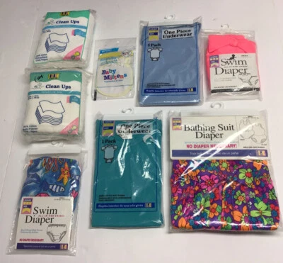 Lote 8 Piezas Nuevo Vintage Traje de Baño Bebé Natación Pañales, Limpieza, Mitones, Ropa Interior Foto 1 de 4