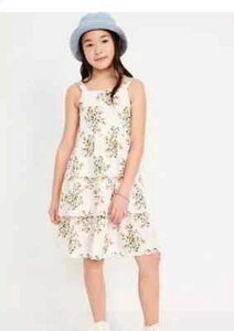 Antiguo Vestido Azul Marino Jóvenes Niñas Talla 10/12 L Floral Tanque Plisado Volantes en Niveles Midi - Imagen 1 de 6