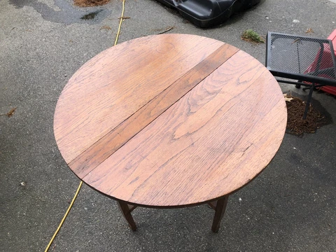Antique Arts & Crafts Folding Oak Round Table Fold Down Sides Easy Storage Cover
