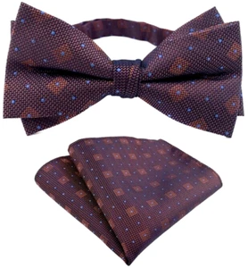 Mens Pre-Tied adjustable Bow Tie Polka Dot Blue Bowtie Hanky Wedding Party - Picture 1 of 1