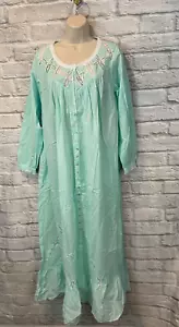 EILEEN WEST Moonlight Sonata 100% Cotton Long Gown/Robe Green Button Front Sz S - Picture 1 of 10