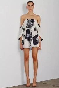Shona Joy Dress Womens AUS 6 Paisley Manuela Off The Shoulder Drawstring Mini - Picture 1 of 18