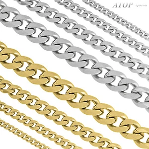4-12mm Stainless Steel Cut Cuban Link Silver & Gold Plated Curb Chain Necklaces - Picture 1 of 10