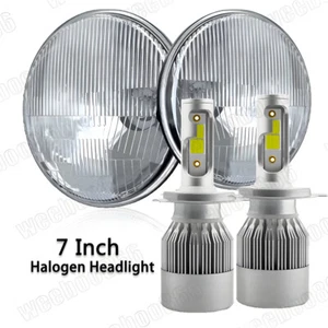 7 Inch Halogen GLASS Headlight Round, ORIGINAL CLASSIC LOOK Conversion Chrome 2x - Picture 1 of 11