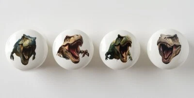Set of 4 Roaring T Rex Dinosaur Round Drawer Knobs / Cabinet Knob / Pulls - Image 1 of 4