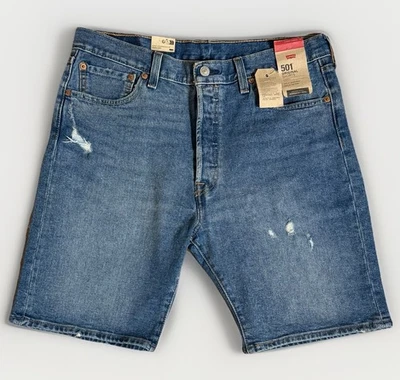 Pantalones Cortos Levi’s 501 Azul Desgastado Jean Originales Para Hombre 34” x 9” Lavado Medio NUEVO Foto 1 de 4