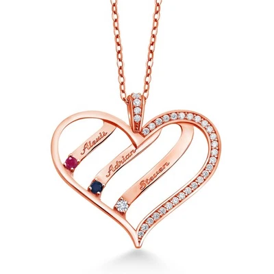 Colgante de plata enchapado en oro rosa de 18 quilates con cadena 0,39 quilates con rubí rojo zafiro azul Foto 1 de 3