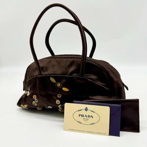Auténtico bolso de mano Prada bolso de bolos Bowler Boston satinado con cuentas Y2K bolso de gimnasio - Imagen 1 de 19