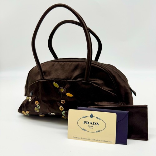 Prada tote bag borsa da bowling Bowler boston borsa in raso con perline Y2K borsa da palestra autentica