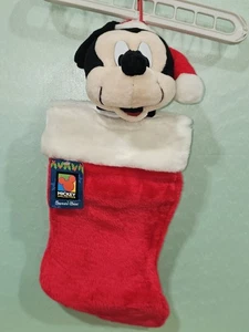 Vintage Disney Weihnachten Mickey Mouse Strumpf 3D Plüsch Stofftier Kopf - Bild 1 von 4