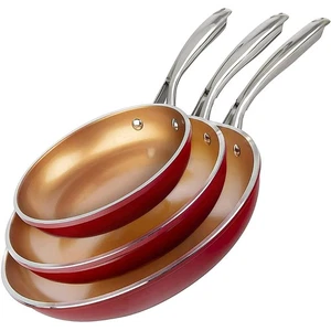 Gotham Steel Diamond Nonstick Ceramic Frying Pan Set 3pc Red Copper Oven Safe - Picture 1 of 5