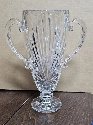 Gorham Crystal Rosewood Fan cut Footed Trophy 2 handled Vase / Pitcher 10" - Image 1 of 4