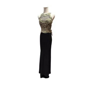 NWT Xscape Womens Size 12 Black Gold Full Length Illusion Sleeveless Gown - Picture 1 of 14