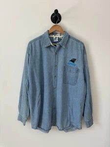 Vintage Carolina Panthers Shirt Mens XL Blue 90s Button Up USA Denim - Picture 1 of 4