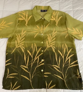 Vintage Fleurs by Elegant Additions Damen 2X transparentes grünes Bambus Top Bluse Knopf - Bild 1 von 13