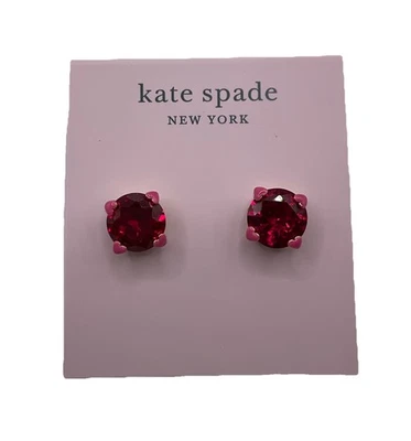 Kate Spade Earrings Heart Studs Ruby Red Prong Earring Pink Rose Gold Plated NEW - Image 1 of 4