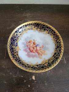 Antique KPM Berlin Germany Hand Painted Dish Bowl Cobalt Blue Gold Cherub - Picture 1 of 9