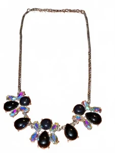 Elegant Black and Iridescent Stone Necklace - Picture 1 of 5