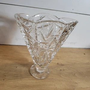 Fächer Stil Vase Pinwheel Design schönes Vintage geschliffenes Glas - Bild 1 von 10