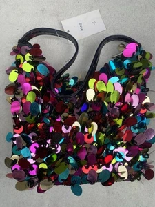 Vintage Beaded Sequin Mini Handbag Purse Colorful Iridescent Festival Party Y2K - Picture 1 of 3