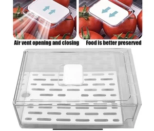 Set Of 2 Refrigerator Storage Drawers Holder With Draining Plate Fruit Veggies - Picture 1 of 6