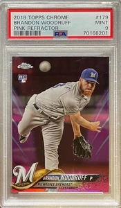 BRANDON WOODRUFF 2018 TOPPS CHROME PINK REFRACTOR #179 PSA 9 MINT RC - Picture 1 of 2