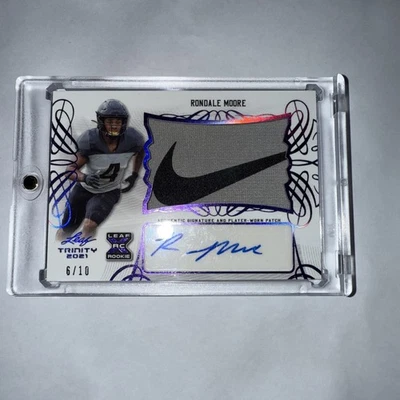 2021 Leaf Trinity Rondale Moore Rookie Patch Auto RPA /10 Nike Swoosh Worn - Image 1 of 4