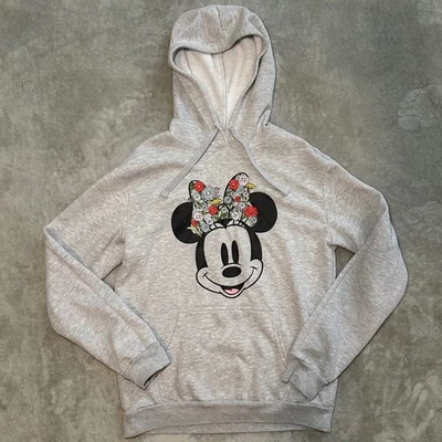 Disney Minnie Mouse Sudadera con Capucha Mujer Talla M PullOver Bordado Flores Floral Gris Foto 1 de 4