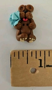 3-D DOG WITH BLUE BOW 2-Hole Polymer Clay Button Embellishment for Cross-Stitch - Picture 1 of 3