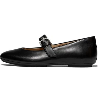 FitFlop Delicato Leather Mary Janes Womens Ladies All Black Shoes Size 4-9 - Image 1 of 4