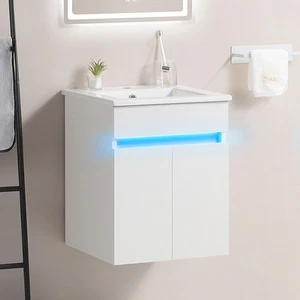 Tocador de baño de 16 pulgadas con fregadero sensor de movimiento iluminación amplio espacio de almacenamiento  - Imagen 1 de 18