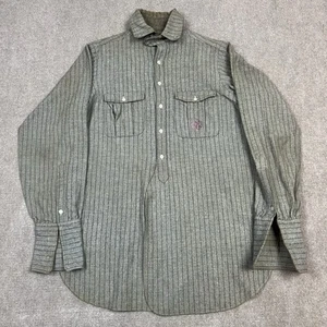 Vintage 1900s Budd Wool Pinstripe Chinstrap Button Up Sports Shirt Mens Large - Picture 1 of 10