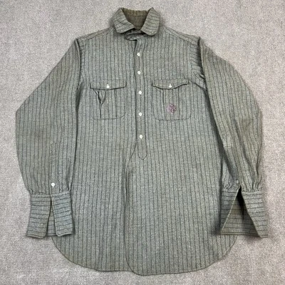 Vintage 1900s Budd Wool Pinstripe Chinstrap Button Up Sports Shirt Mens Large - Image 1 of 4