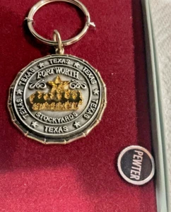 pewter Fort Worth Texas Stockyards keychain in box - Picture 1 of 2