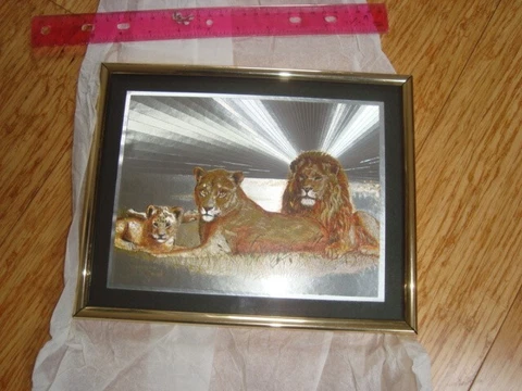 Vtg Josephine Marsh Foil Art Lions Picture Wall Hanging Jungle Decor (F) Cover