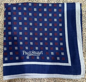 CLASSIC RED GEOMETRICS BLUE HANDKERCHIEF VINTAGE ART COTTON MEN POCKET SQUARE20" - Picture 1 of 3