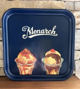 ANTICO VASSOIO PUBBLICITARIO METALLO GELATO MONARCA DIPINTO A MANO 1907-1929 / RARO - Foto 1 di 12