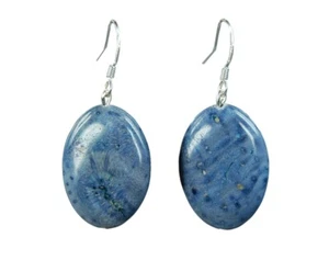  Ohrringe aus hochwertiger blauen Koralle in Ovalform 925er Silber Ohrhaken - Bild 1 von 1