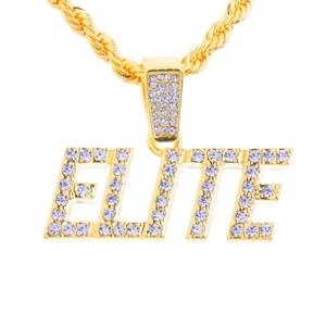 Iced Bling Hip Hop 18K Gold PT Word ELITE Pendant 20" Rope Chain HC 1410 G - Picture 1 of 3