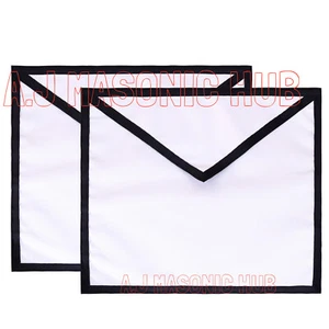 Masonic White Cotton Duck Apron with Mourning Ribbon for Freemasonary Set Of 2 - Picture 1 of 4