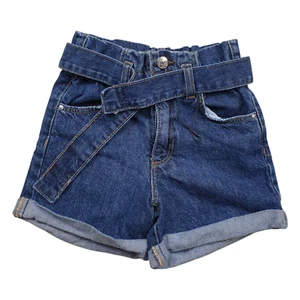 Denim & Co Tie Waist Jean Shorts Girls 5-6 Blue Cuffed Hem Kids NWOT - Picture 1 of 7