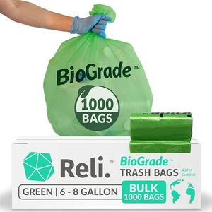 Reli. Biodegradable 6-8 Gallon Trash Bags (1000 Count Bulk) Green Trash Bags fo - Picture 1 of 9