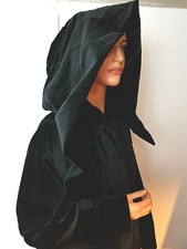UK10/12 Four Seasons Quality Black Velvet Hooded Long Coat Pagan Wicca Halloween