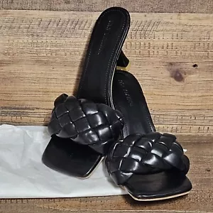 Neu (Größe - 39/US- 6,5) YXN - schwarzer geflochtener Slipper mit niedrigem Absatz, offene Zehenpartie - - Bild 1 von 16