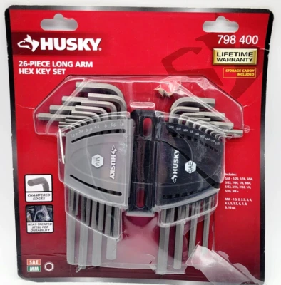 Husky 26-Piece SAE/MM Alloy Steel Long Arm Hex Set - Silver - Brand New - Image 1 of 4